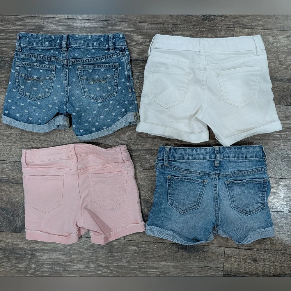 Gap Size 6 Midi Shorts Bundle Denim, Blue Jean White Pink Hearts Girls